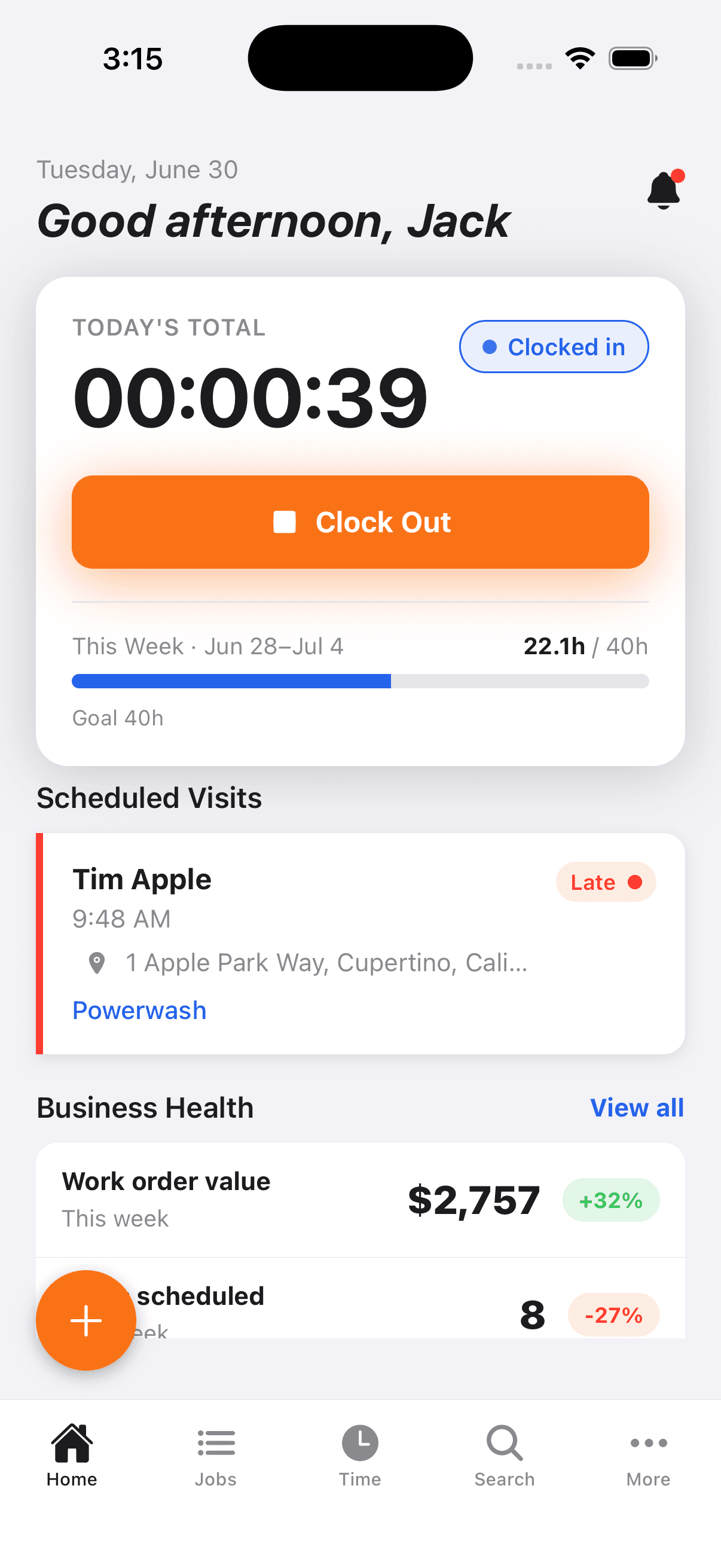 Simple Time dashboard screen